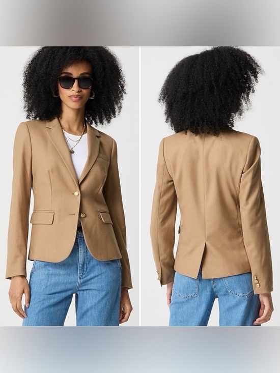 J. Crew Jackets & Blazers - J. Crew Tan Wool-Blend Tailored Blazer with Gold Buttons Blue Striped Lining 6